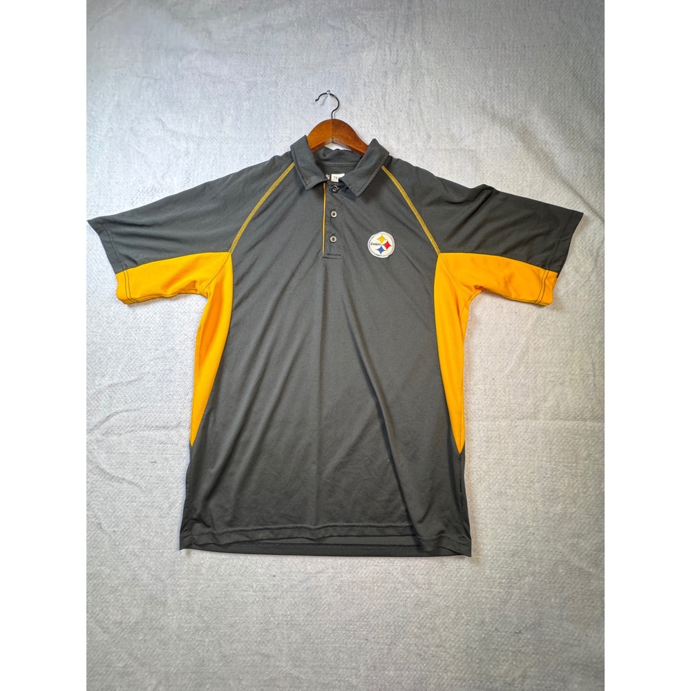 NFL Team Apparel Pittsburgh Steelers Polo Shirt Mens LG Gray Yellow Performance